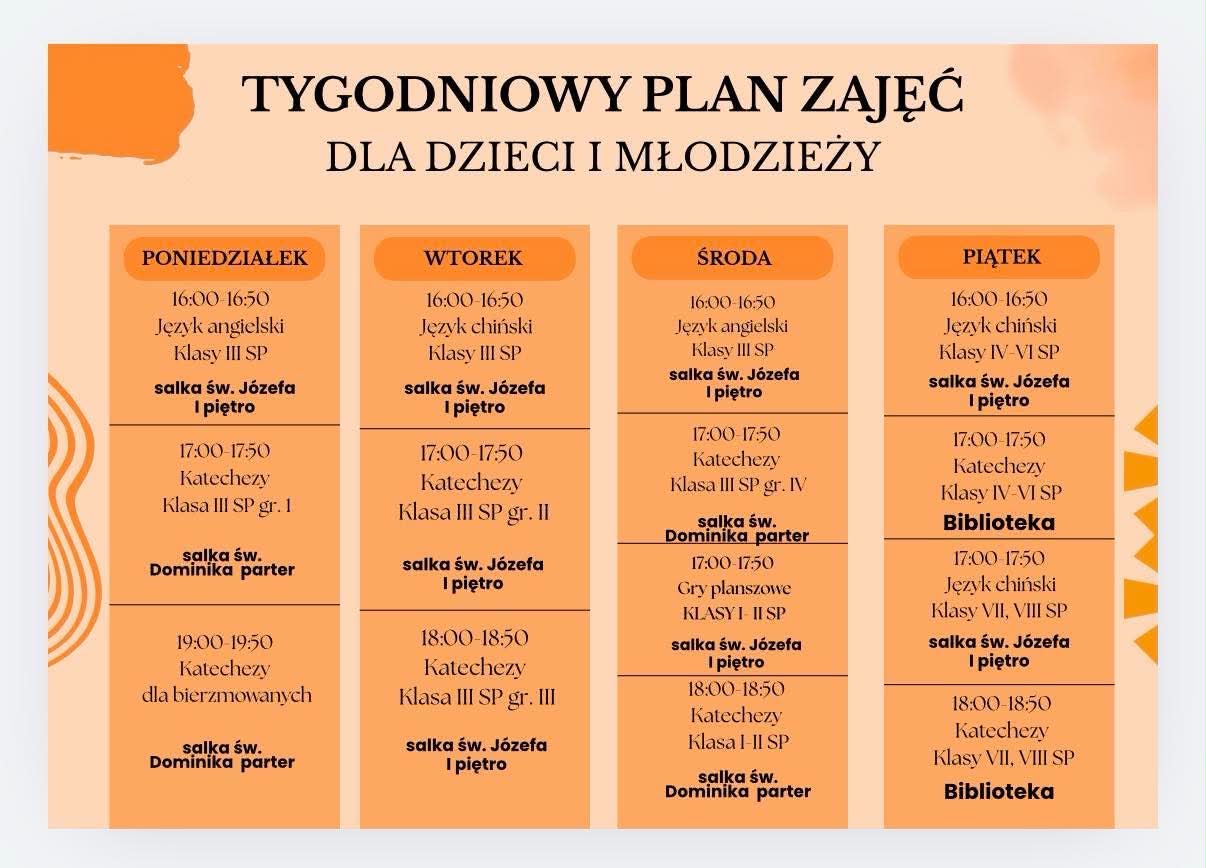 Tygodniowy plan zajęć dla dzieci i młodzieży
